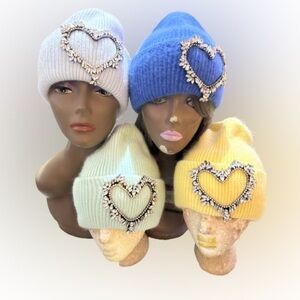 Cashmere heart accessorized hat: 1 royal blue 1 yellow 1 mint green 5 sky blue